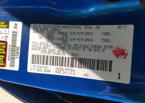 2017 Toyota Tundra Sr5 5.7L V8 из США, поврежденный, VIN 5TFDY5F17HX656156